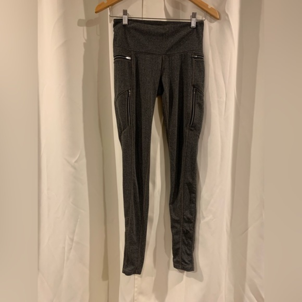Athleta Herringbone Tight Leggings Zipper Pockets ST